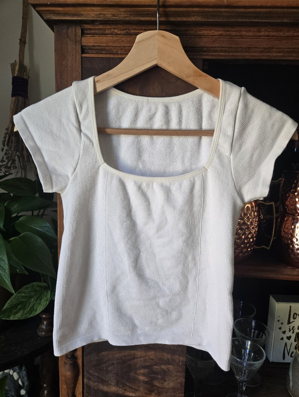 3/$20 White Square Neck Short Sleeve Thick Fitted Baby Tee, Small